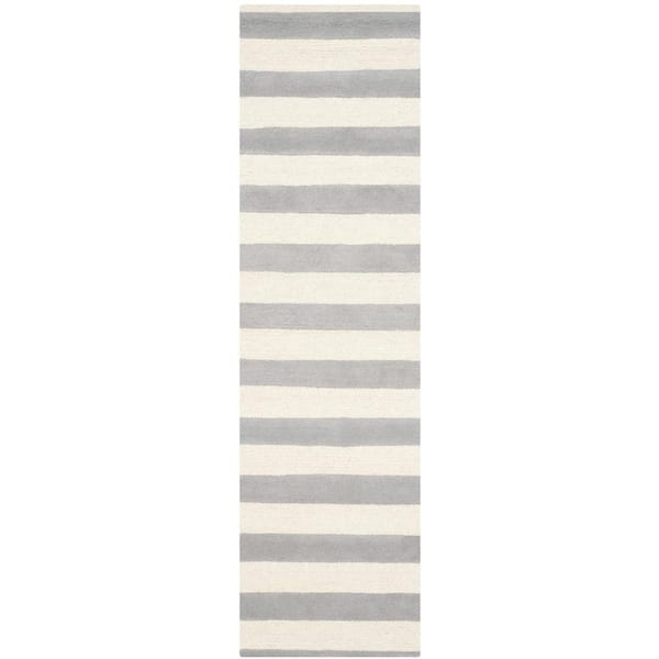 Runner Rug Area Gray/Ivory 3 ft. x 6 ft. Indoor Transitional Striped Pattern