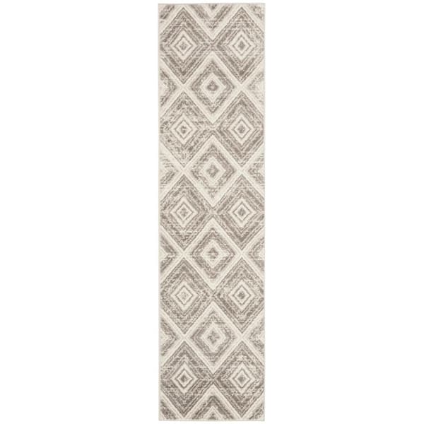 Runner Rug Area Gray / Ivory 2 ft. x 8 ft. Geometric Pattern Kitchen Living Room