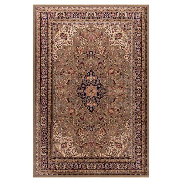 5' x 8' Rectangle Area Rug Oriental Medallion Pattern, Green