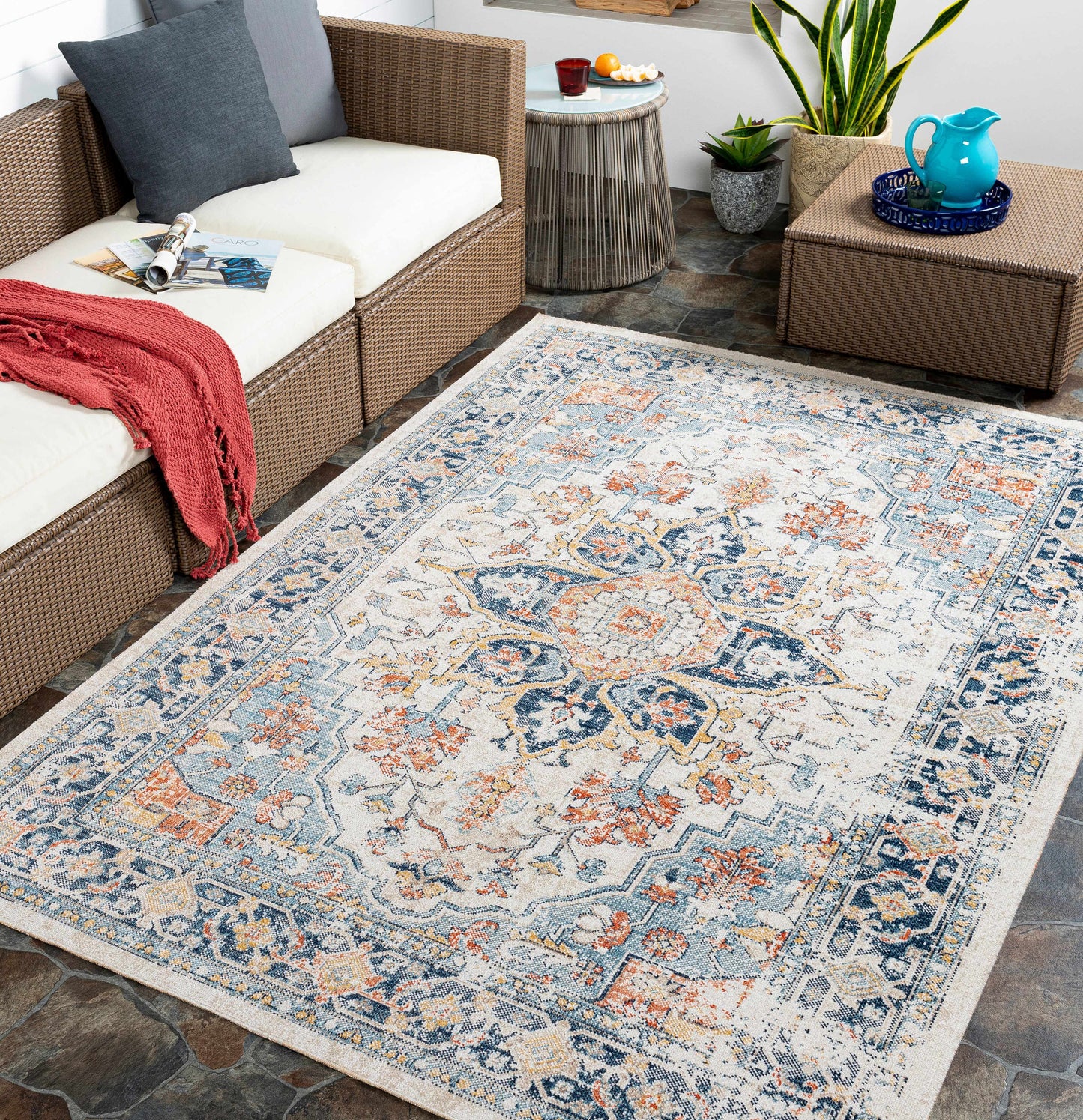 Ornate Distressed Outdoor Rug