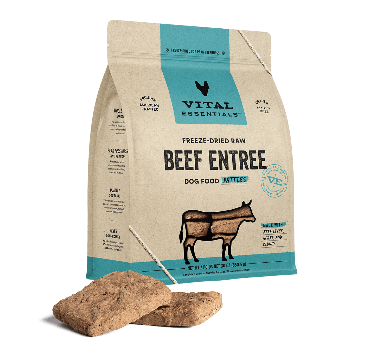 Vital Essentials Beef Entree Patties Freeze-Dried Raw Dog Food