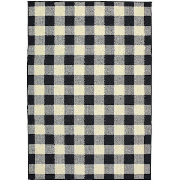 4' x 6' Plaid Rectangle Area Rug Machine Woven, Ivory/Black