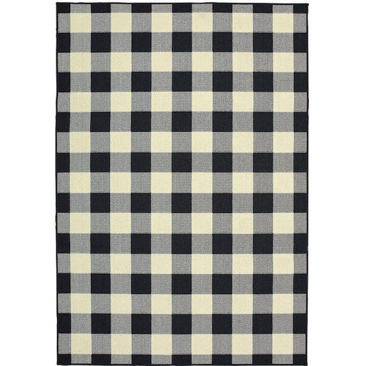 4' x 6' Plaid Rectangle Area Rug Machine Woven, Ivory/Black
