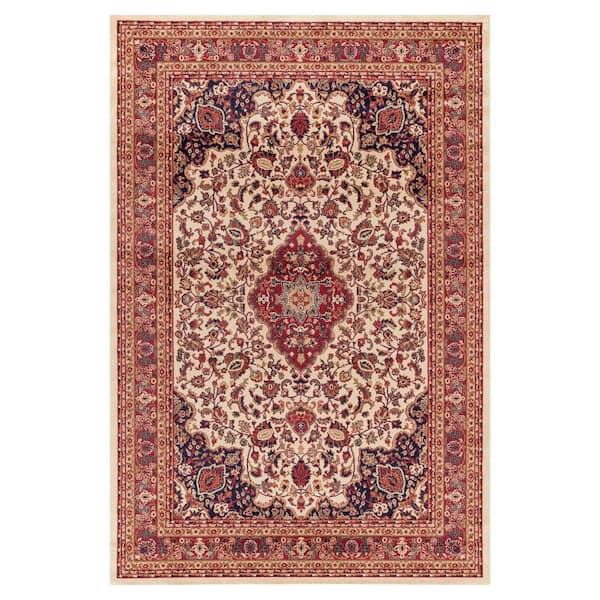 5' x 8' Rectangle Area Rug Oriental Medallion Pattern, Ivory