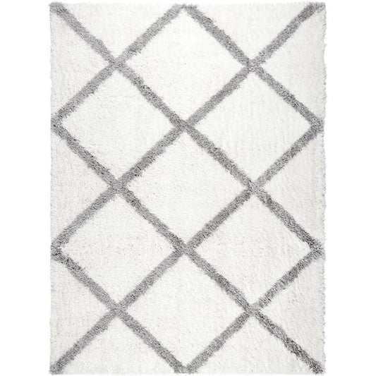 5ft. x 7ft. Plush Area Shag Rug Trellis Print, Ivory/Grey
