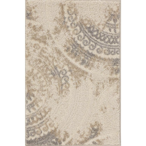 3ft. x 5ft. Throw Area Rug Mediterranean Spiral Medallion, Ivory