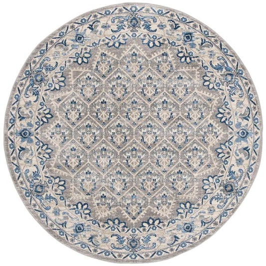 3ft x 3ft Round Area Rug Multi-Floral Pattern, Light Gray/Blue