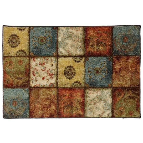 Throw Rug Area Artifact Panel Multi 3 ft. x 4 ft. Machine Washable Patchwork