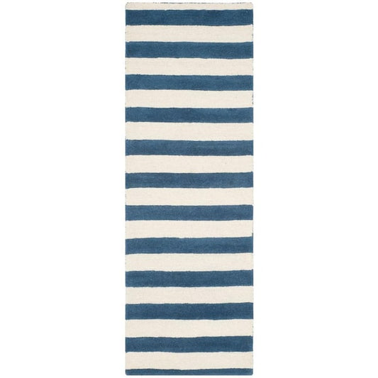 Runner Rug Area Navy/Ivory 3 ft. x 6 ft. Indoor Transitional Striped Pattern
