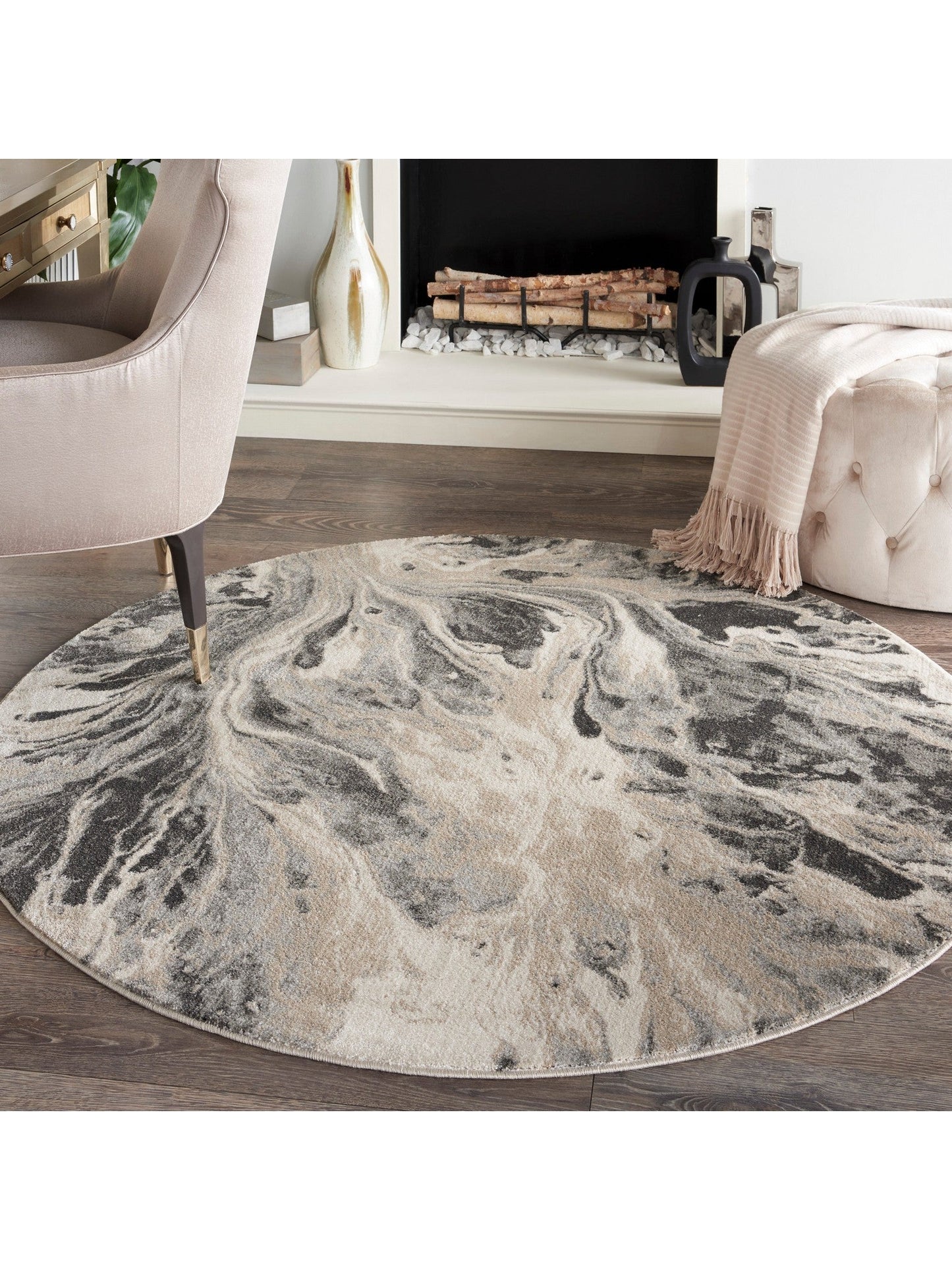 Elegance Round Area Rug - Grey/Charcoal/Beige (3 Sizes)