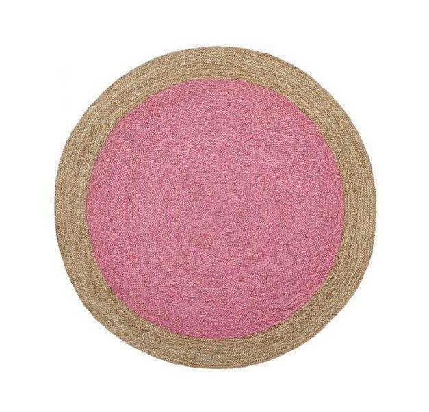 Pink and Natural Round Jute Area Rug