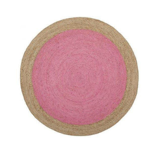 Pink and Natural Round Jute Area Rug