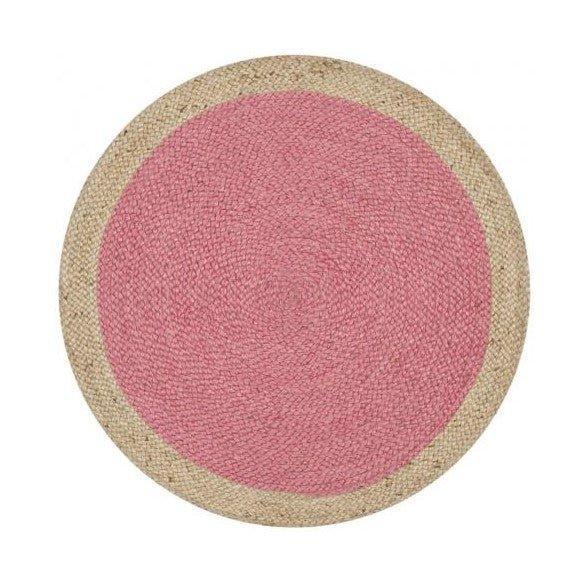Pink and Natural Round Jute Area Rug