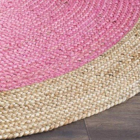 Pink and Natural Round Jute Area Rug