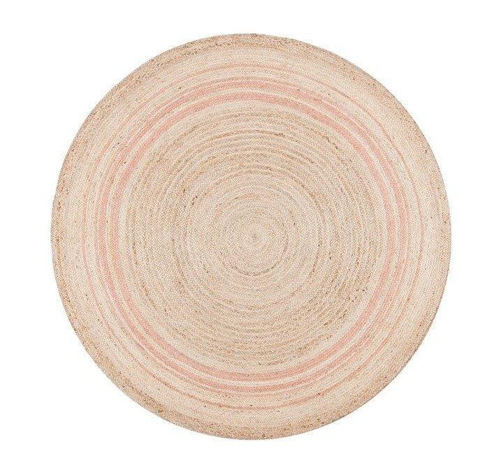 Round Pink and Natural Striped Jute Area Rug