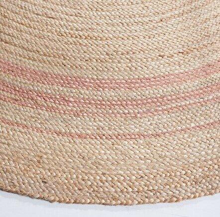 Round Pink and Natural Striped Jute Area Rug