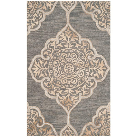 Throw Rug Area Dip Dye Slate / Beige 3 ft x 5 ft Indoor Medallion Floral Pattern