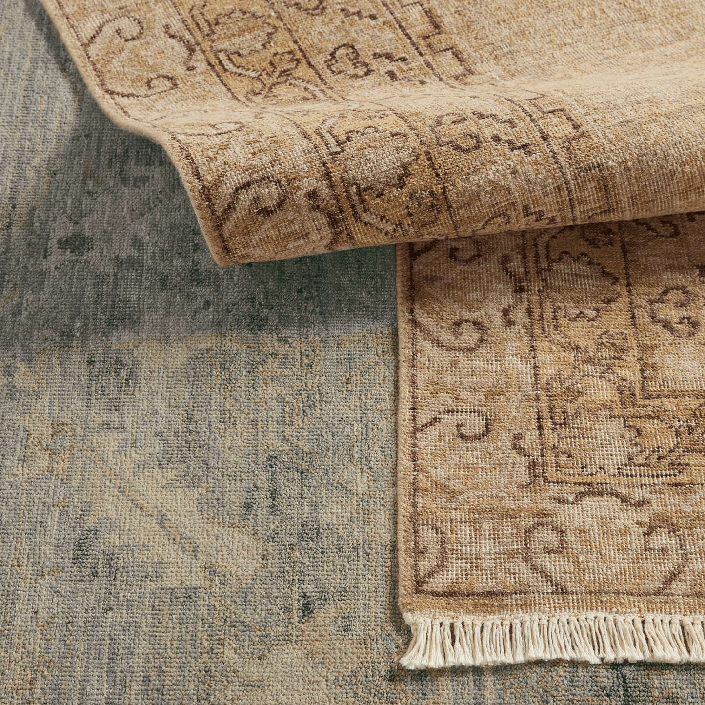 Someplace in Time Gold & Brown Hand Knotted Wool Area Rug - Available in a Variety of Sizes