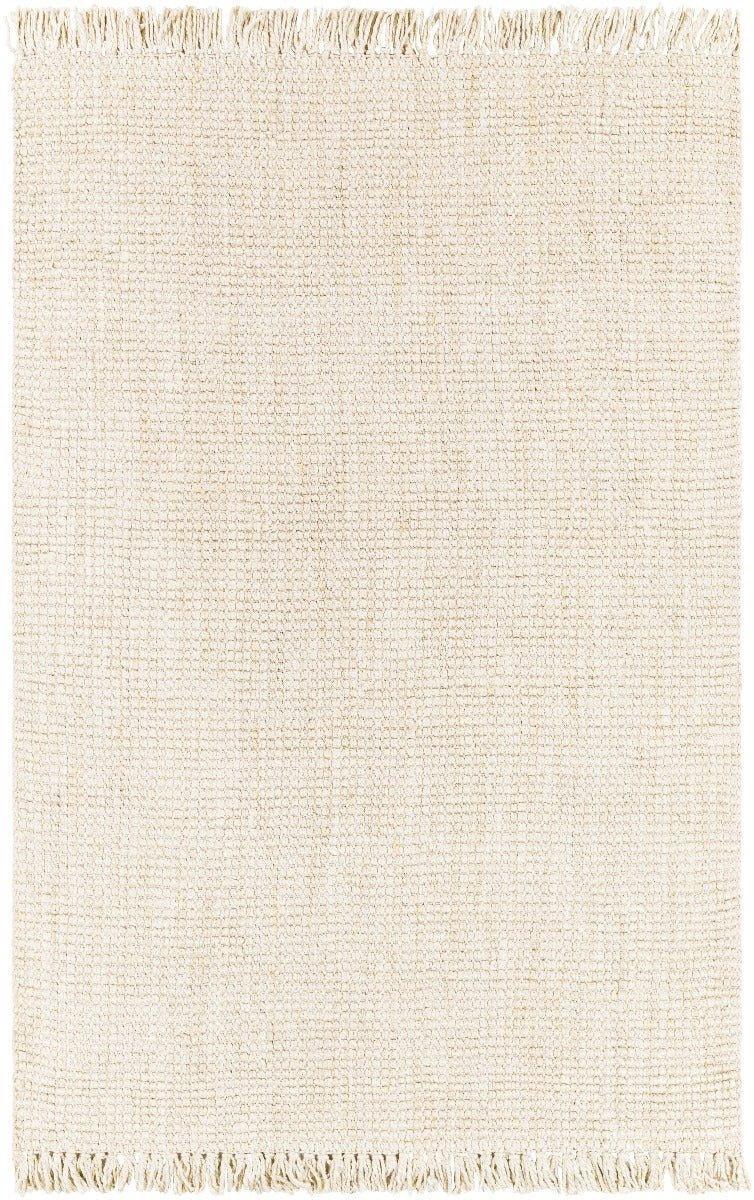 Textured Cream Hand Woven Jute Rug with Fringe, Available in a Variety of Sizes