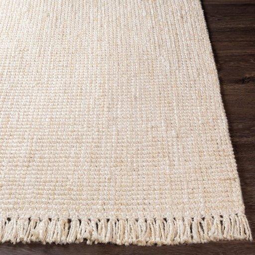 Textured Cream Hand Woven Jute Rug with Fringe, Available in a Variety of Sizes
