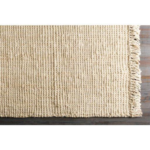 Textured Cream Hand Woven Jute Rug with Fringe, Available in a Variety of Sizes