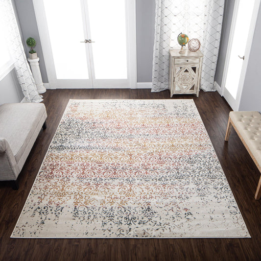 Ulani Contemporary Oriental Distressed Damask Rug