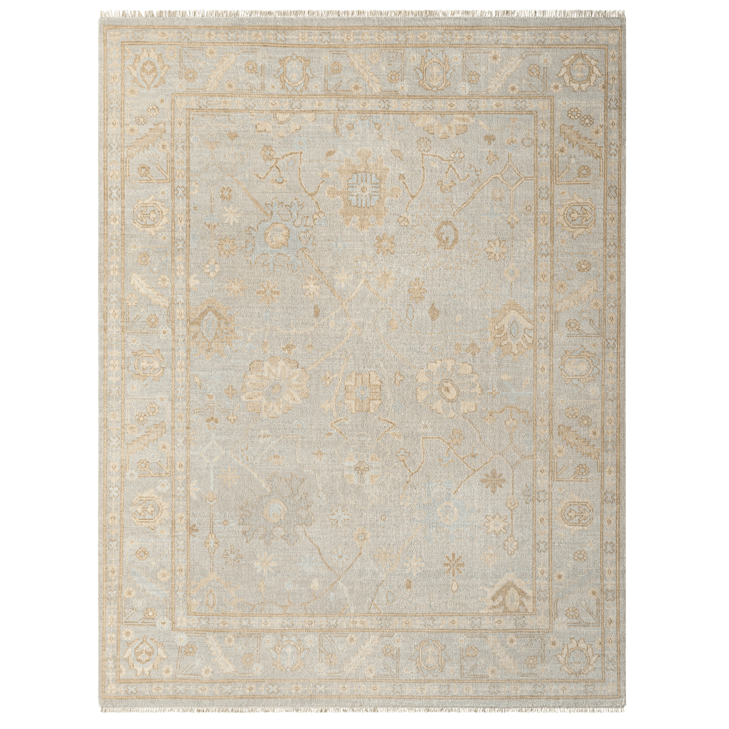 Ushak Light Blue, Denim & Brown Hand Knotted Wool Area Rug -  Available in a Variety of Sizes