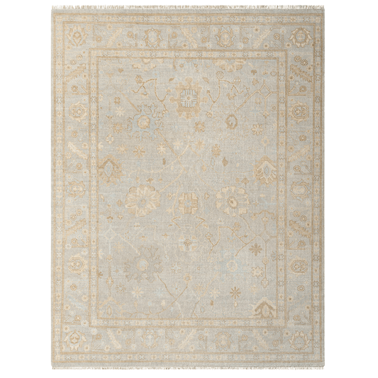 Ushak Light Blue, Denim & Brown Hand Knotted Wool Area Rug -  Available in a Variety of Sizes